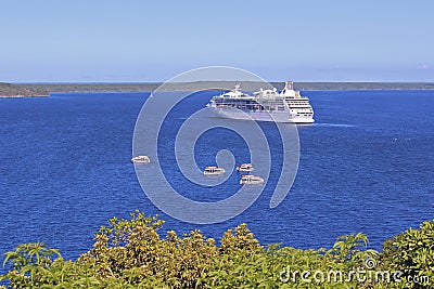 Cruise ship awaiting for tsunami, Lifou, South Pacific Editorial Stock Photo