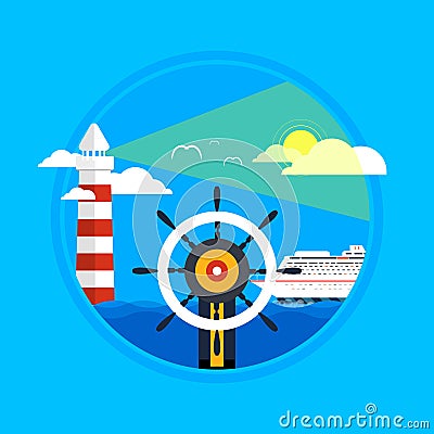 Cruise ship and clear blue water. Water tourism. Vector Illustration