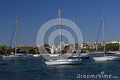 Cruise Ship from Es Forti, Cala dÂ´Or, Cala Gran, Cala Esmeralda, Cala Ferrera to Porto Colom, Majorca Stock Photo