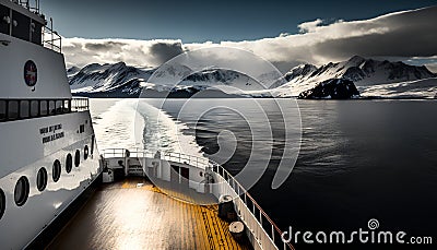 Cruise ship in the fjord. Norwegian winter landscape. Stock Photo