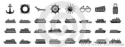 Cruise ship icons set, simple style Vector Illustration