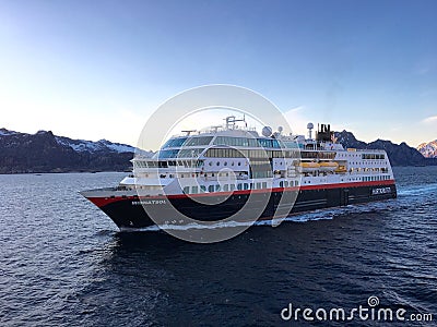 Cruise ship in Lofoten, Norway. Editorial Stock Photo