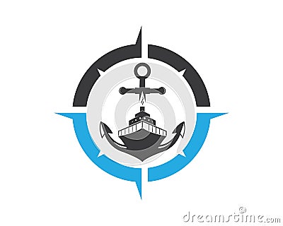 cruise ship Logo Template vector icon illustration compass and anchor Vector Illustration