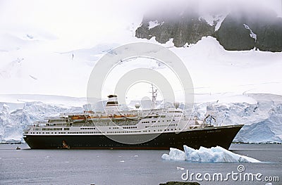 Cruise ship Marco Polo in Paradise Harbor, Antarctica Editorial Stock Photo