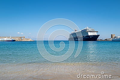 the cruise ship Mein Schiff 6 is in the port of Rhodos Editorial Stock Photo