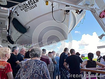 A cruise ship muster drill where all passengers and crew are to report to their assembly station is in case of emergency Editorial Stock Photo