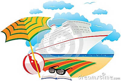 Cruise ship near beach Vector Illustration