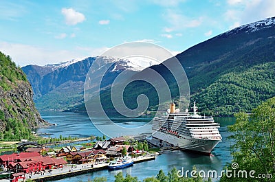 Cruise Ship on Norwegian Fjord Stock Photo
