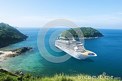 Cruise Ship in the Ocean with Blue Sky Stock Photo
