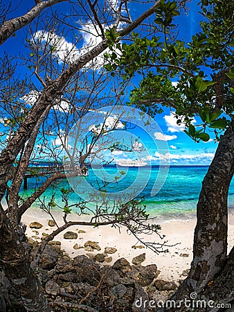 Cruise Ship off the coast of Lifou Island Editorial Stock Photo