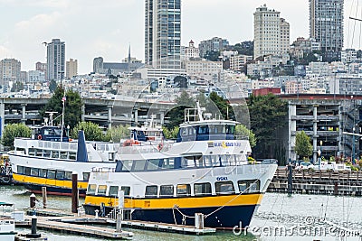 Cruise ship parking at the Fisherman`s Wharf Pier 39 marina in San Francisco, California, USA Editorial Stock Photo