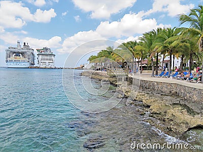 Cozumel Mexico - 3/17/18 - Cruise ship passengers relaxing along the waterfront of tropical island of Cozumel, Mexico Editorial Stock Photo