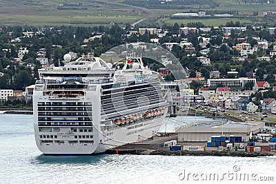 Cruise ship in seaport of Akureyri - Iceland Editorial Stock Photo