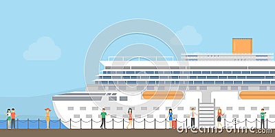 Cruise ship at port. Vector Illustration