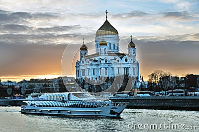 A cruise ship of Radisson Royal sails on the Moscow river. Editorial Stock Photo