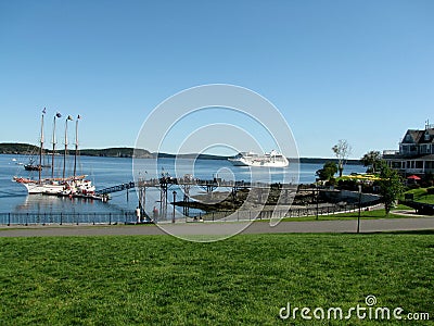 Cruise ship sailing towards Bar Harbor USA Editorial Stock Photo