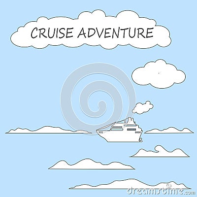 Cruise ship in sea flat style vector illustration. Vector Illustration