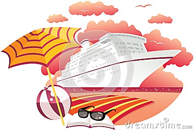Cruise ship at sunset Vector Illustration