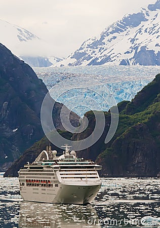 Cruise Ship in Tracy Arm Fjord, Alaska Stock Photo