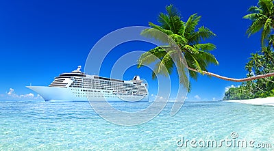 Cruise Ship on a Tropical Beach Stock Photo