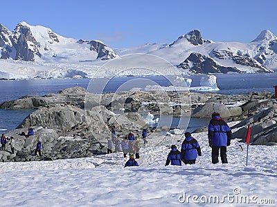 Cruise ship visitors watching penguin rookeries Editorial Stock Photo