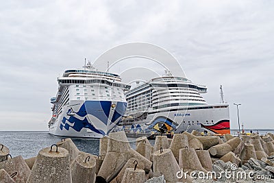 Cruise ships AIDAprima und Regal Princess in port of Tallinn Editorial Stock Photo