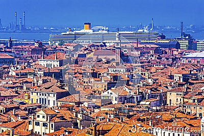 Cruise Ships Neighborhoods Venice Italy Stock Photo