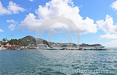 Princess and MSC ships in St. Thomas, US Virgin Islands- 12/13/17 - Cruise ships docked in St. Thomas Editorial Stock Photo