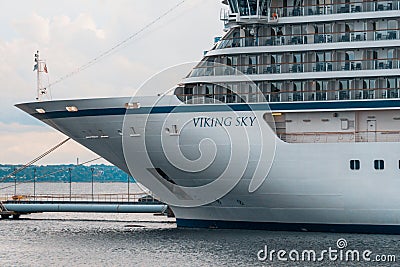 Cruise ships MV Viking Sky of the Viking Ocean Cruises Fleet docked in Vanasadam Editorial Stock Photo