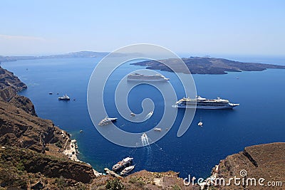 Cruise ships in Thira, Santorini island, Greece Editorial Stock Photo