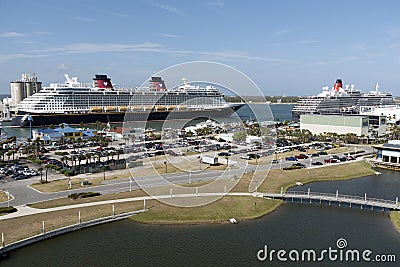 Cruise ships underway Port Canaveral USA Editorial Stock Photo