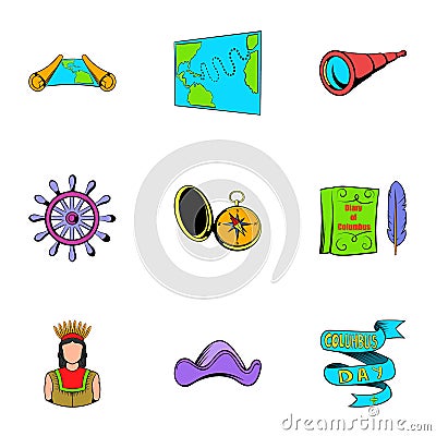 Cruise travel icons set, cartoon style Vector Illustration