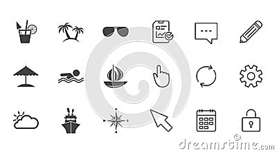 Cruise trip, ship and yacht icons. Travel signs. Vector Illustration