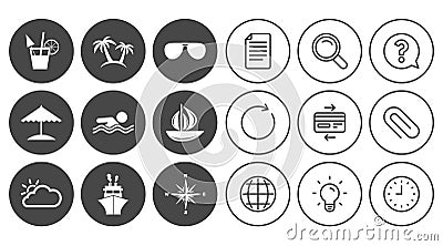 Cruise trip, ship and yacht icons. Travel signs. Vector Illustration