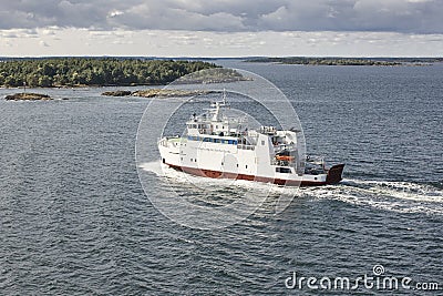 Cruise vessel on the baltic sea. Aland island coastline. Finland Editorial Stock Photo