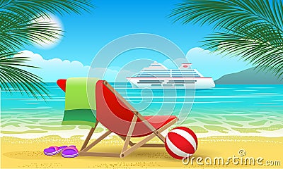 Cruise vessel and beach Vector Illustration