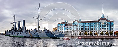 Cruiser Aurora. Beautiful places of St. Petersburg. Ships. Neva. Editorial Stock Photo