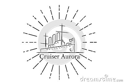 The Cruiser Aurora in St.Petersburg, Russia lineart illustration for logo, icon, poster, banner, black and white, isolated without Cartoon Illustration