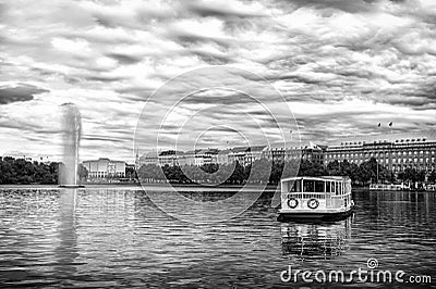 Cruiser boat float on river water in hamburg, germany Editorial Stock Photo