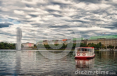 Cruiser boat float on river water in hamburg, germany Editorial Stock Photo