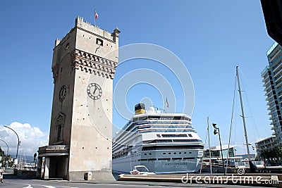 Cruiser in harbour of Savona, Italian Riviera Editorial Stock Photo