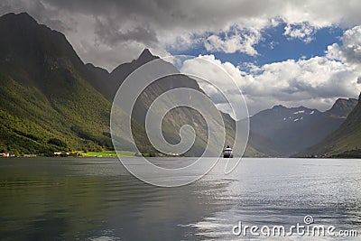 Cruiser at Hjorundfjord Stock Photo