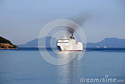 Cruiser ship sailing near Corfu island Stock Photo