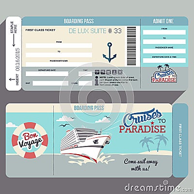 Cruises to Paradise boarding pass design Vector Illustration