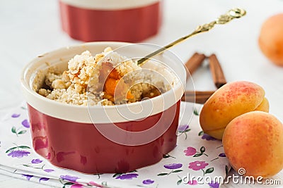 Crumble with apricot and cinnamon Stock Photo