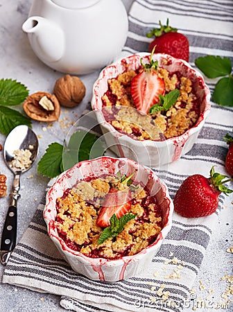 Delicious crumble pie with strawberries Stock Photo