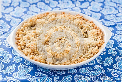Crumble with rhubarb and apple Stock Photo