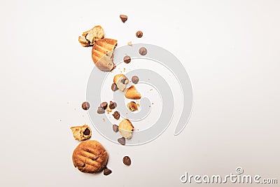 Crumbled chocolate chip cookies sprinkled with chocolate chips Stock Photo