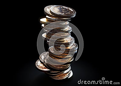 Crumbling Bitcoin Coin Stack Stock Photo