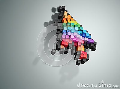 Crumbling cursor color pixel computer mouse Stock Photo